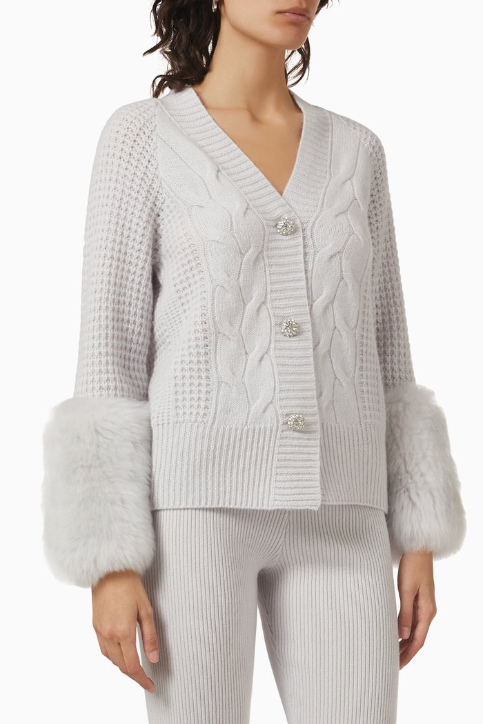 

Embellished Shearling-cuff Sweater in Merino Wool, Grey