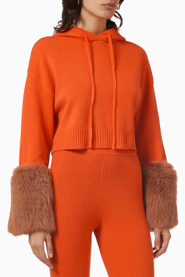 

Shearling-cuff Hoodie in Merino Wool-knit, Orange