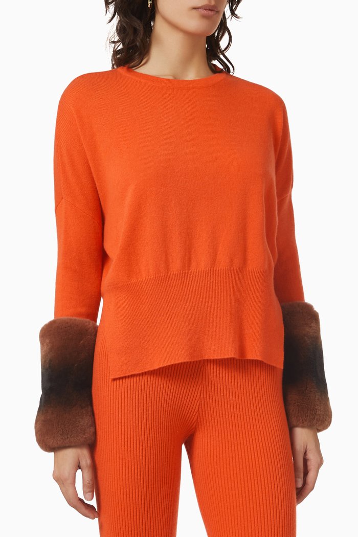 

Chinchilla-cuff Sweater in Merino Wool, Orange