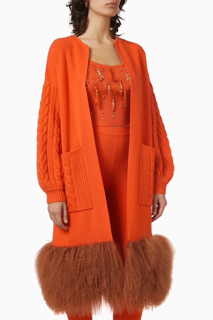 

Shearling-trimmed Coat in Merino Wool-knit, Orange