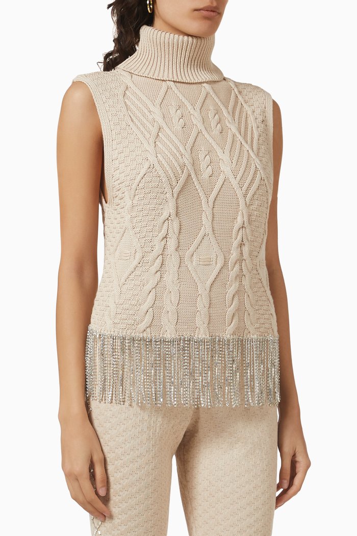

Embellished Turtleneck Sweater in Cotton-knit, Neutral