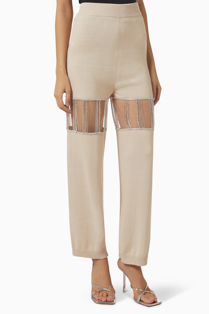 

Crystal-embellished Chain Pants in Merino Wool, Neutral