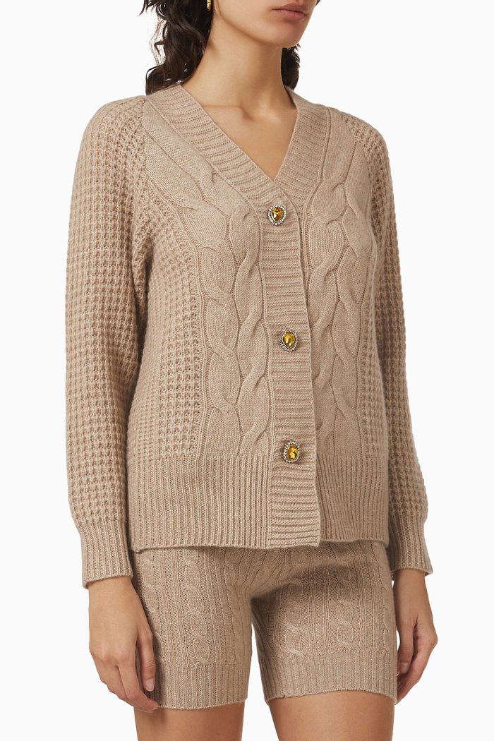 

Embellished Cable-knit Sweater in Merino Wool, Brown