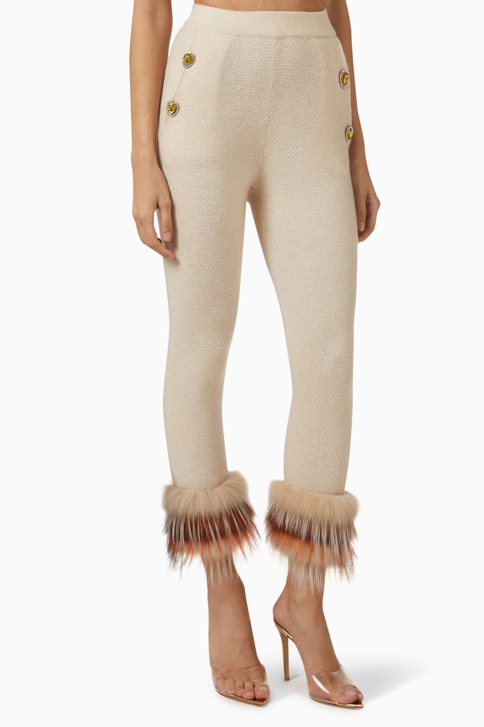 

Embellished Fur-trimmed Pants in Jacquard, Neutral