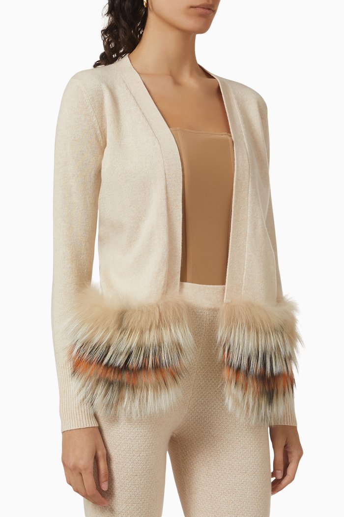 

Fox Fur-trimmed Cardigan in Merino Wool, Neutral