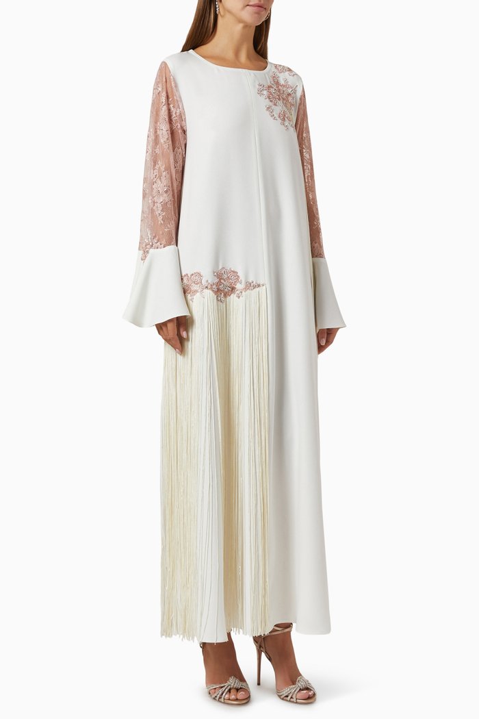 

Bead-embellished Tassel Kaftan, Neutral