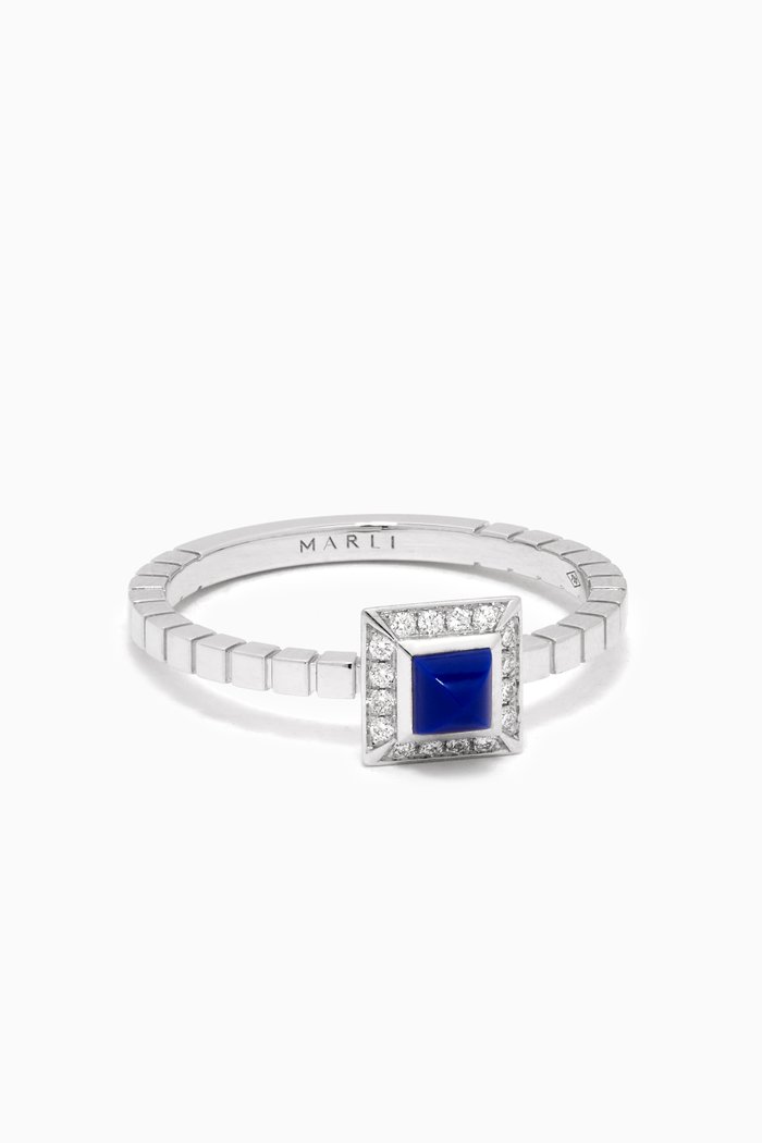 

Cleo Lotus Lapis Lazuli & Diamond Ring in 18kt White Gold, Silver