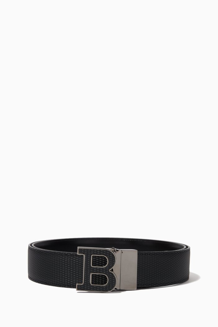 B Buckle Reversible Belt in Leather, Black
