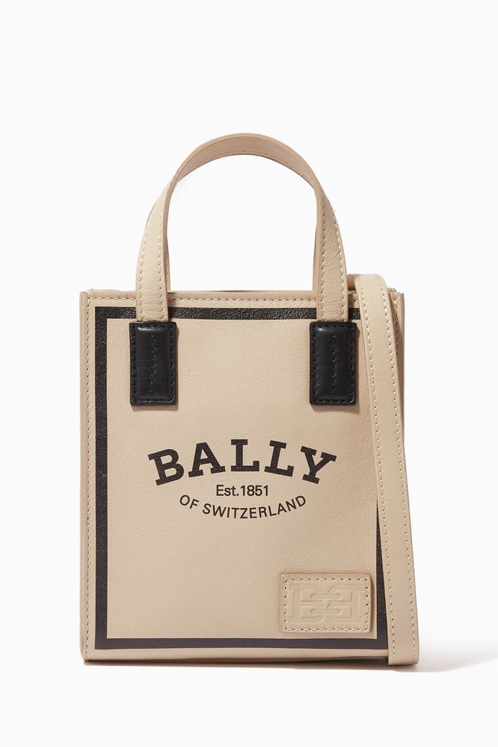 

Mini Crystalia Tote Bag in Leather, Neutral