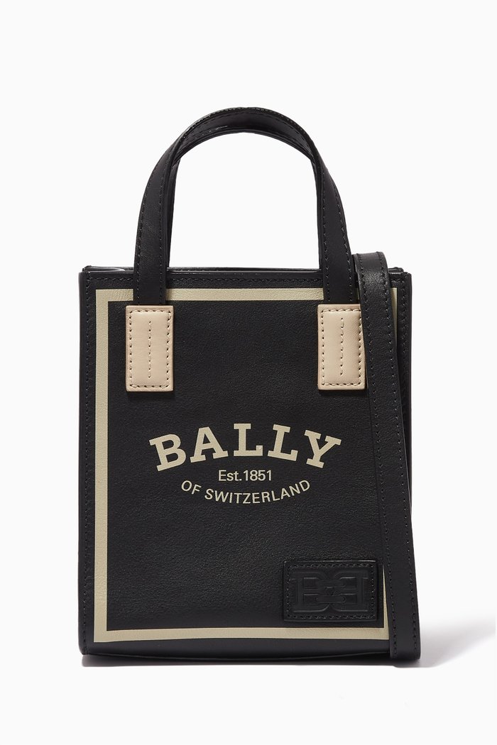 Mini Crystalia Tote Bag in Leather, Black
