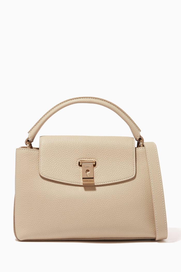 

Small Layka Top Handle Bag in Leather, Neutral