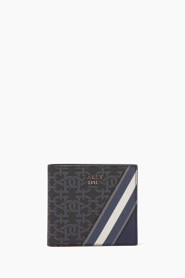 

Brasai Monogram Bi-fold Wallet in Leather, Grey