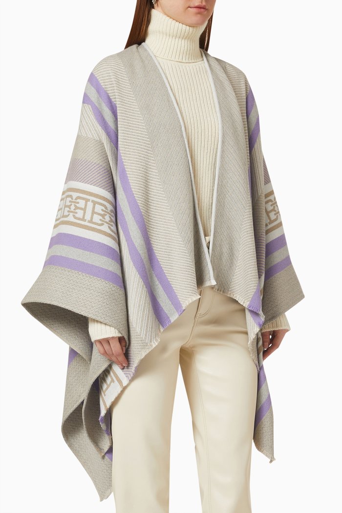 

B-chain Striped Poncho in Knit, Multicolour