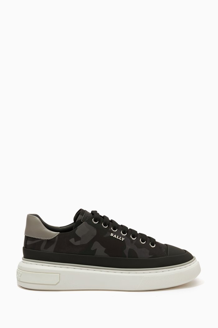 Maily Camo-print Sneakers in Recycled Fabric & Leather, Black