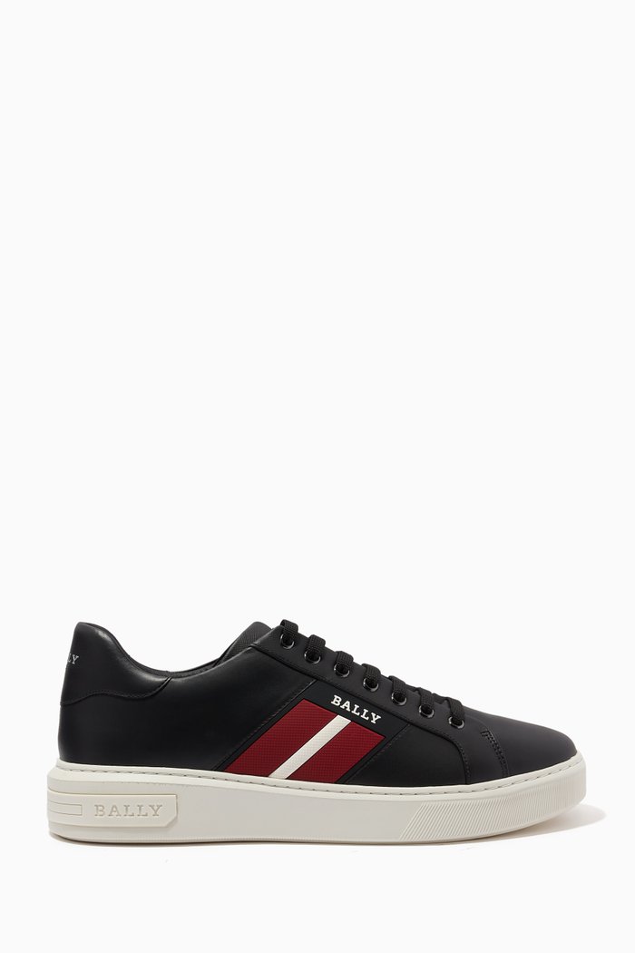 

Mylton Logo-striped Sneakers in Leather, Black