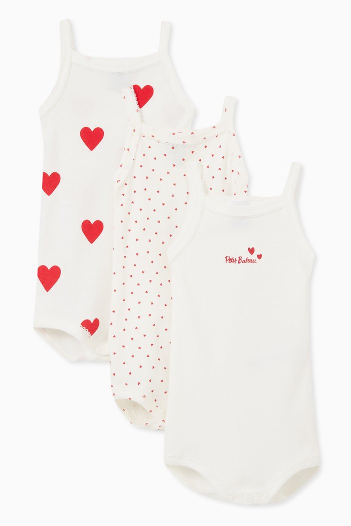

Heart Bodysuit in Cotton, Set of 3, White
