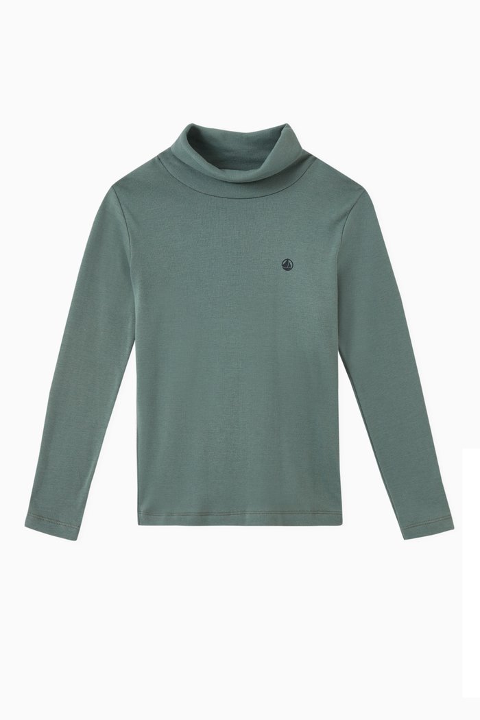 

Logo Polo Neck Top in Cotton, Green