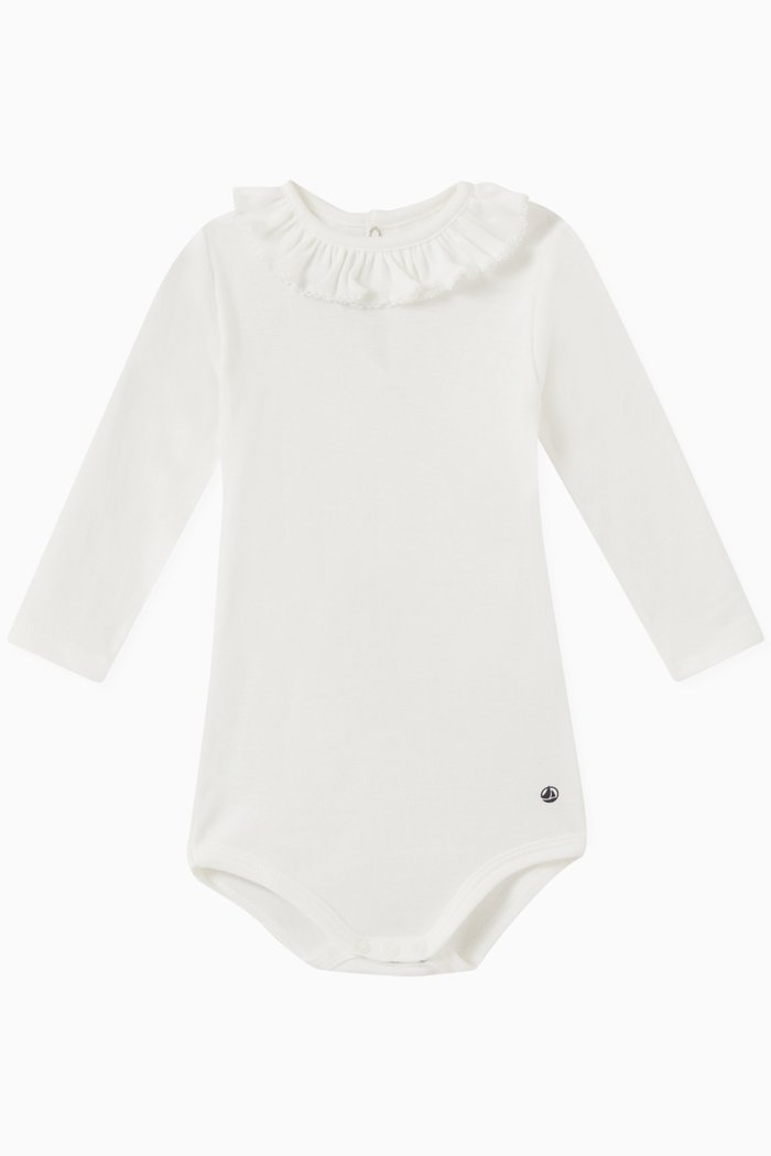 

Ruffled Bodysuit in Cotton, White