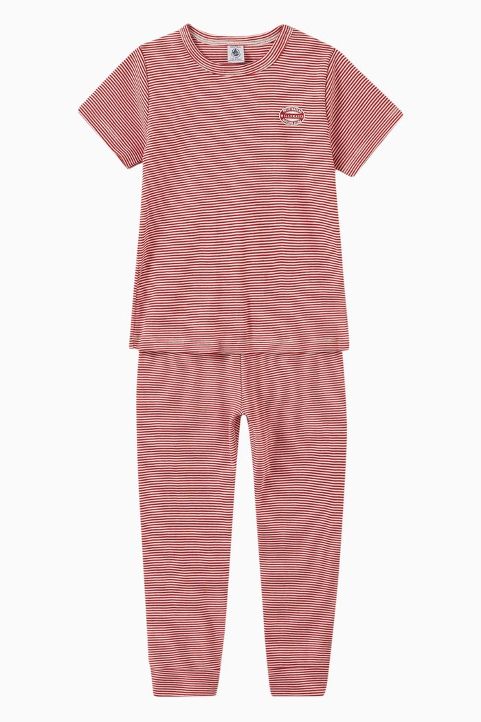 

Striped Pyjama Set in Cotton, Red