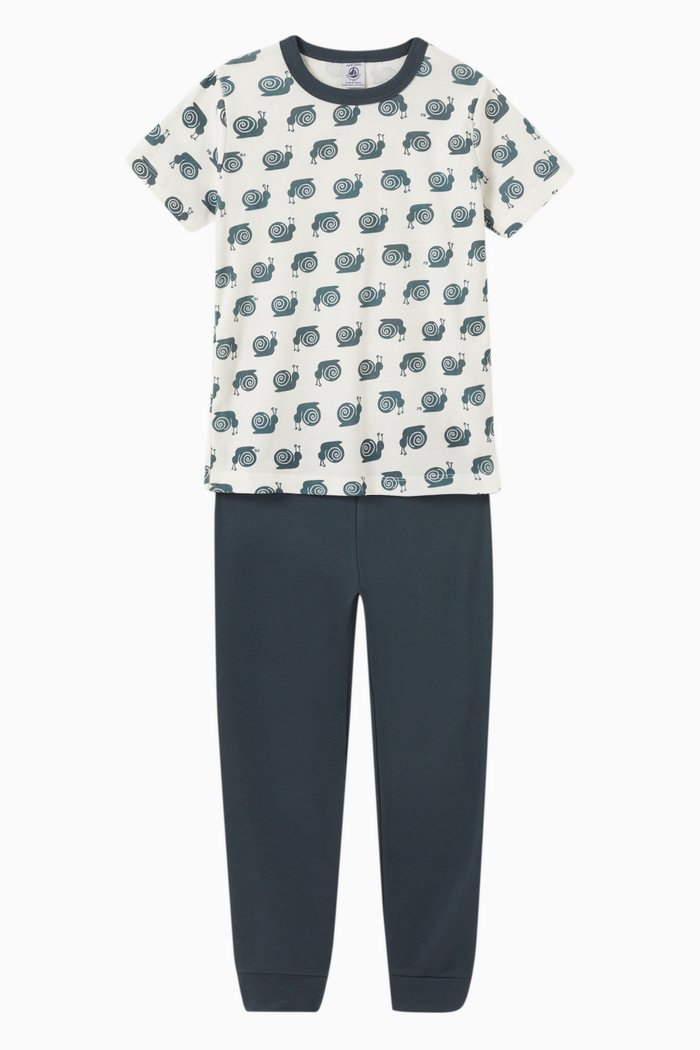 

Snails Pyjama Set in Cotton, Blue