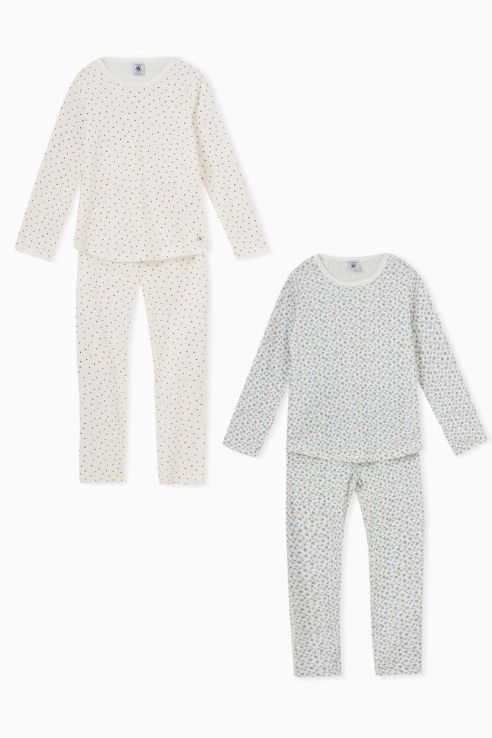Floral & Heart-print Pyjamas in Cotton, Set of 2, Multicolour