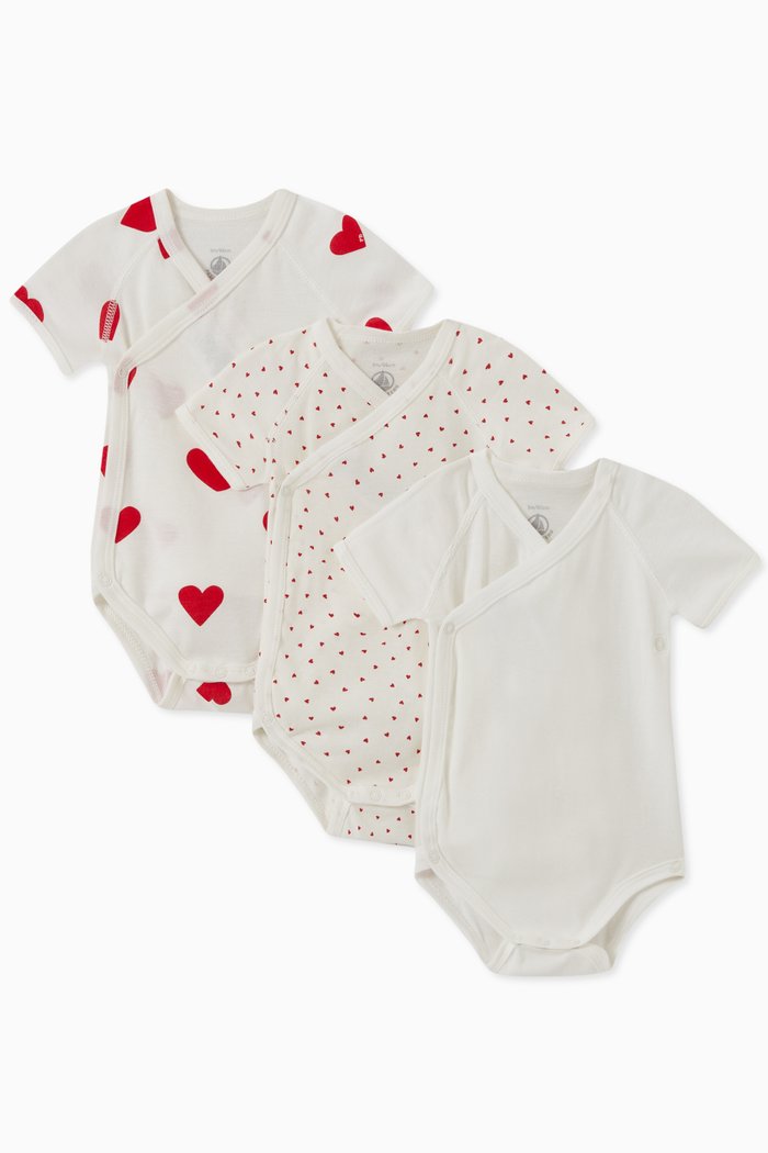 

Heart Bodysuit in Cotton, Set of 3, White