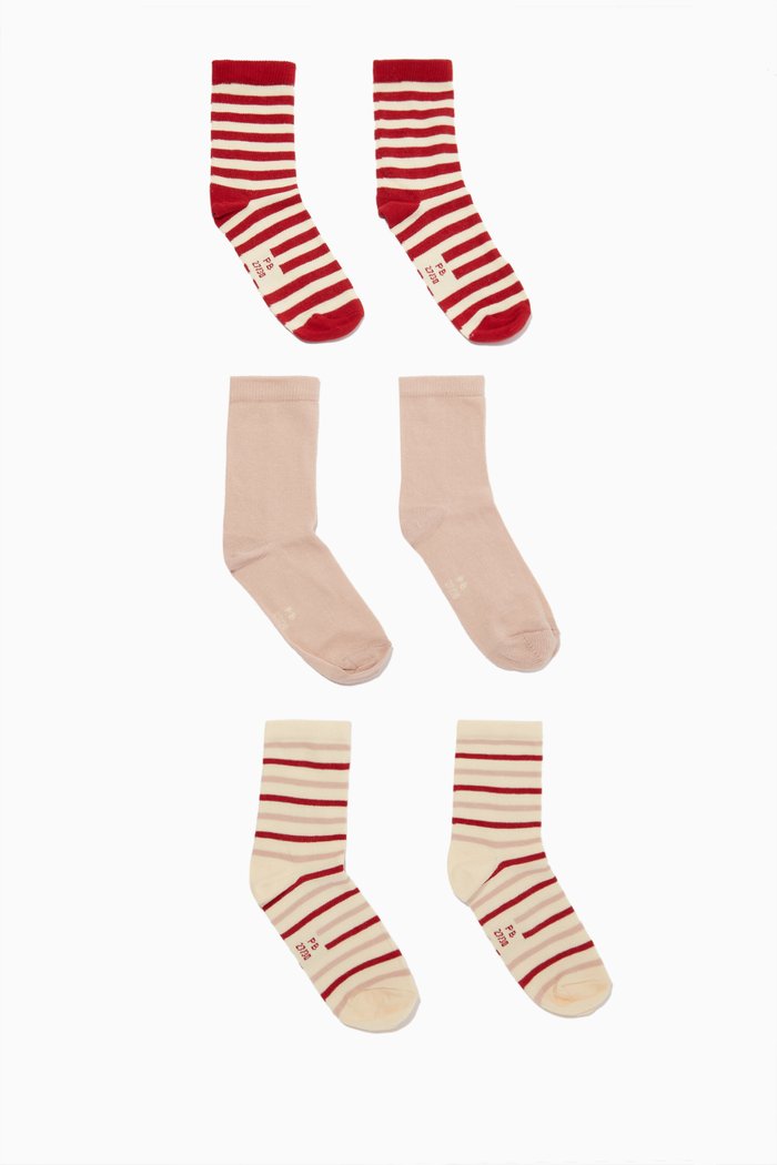 

Striped Socks in Cotton, Set of 3, Multicolour