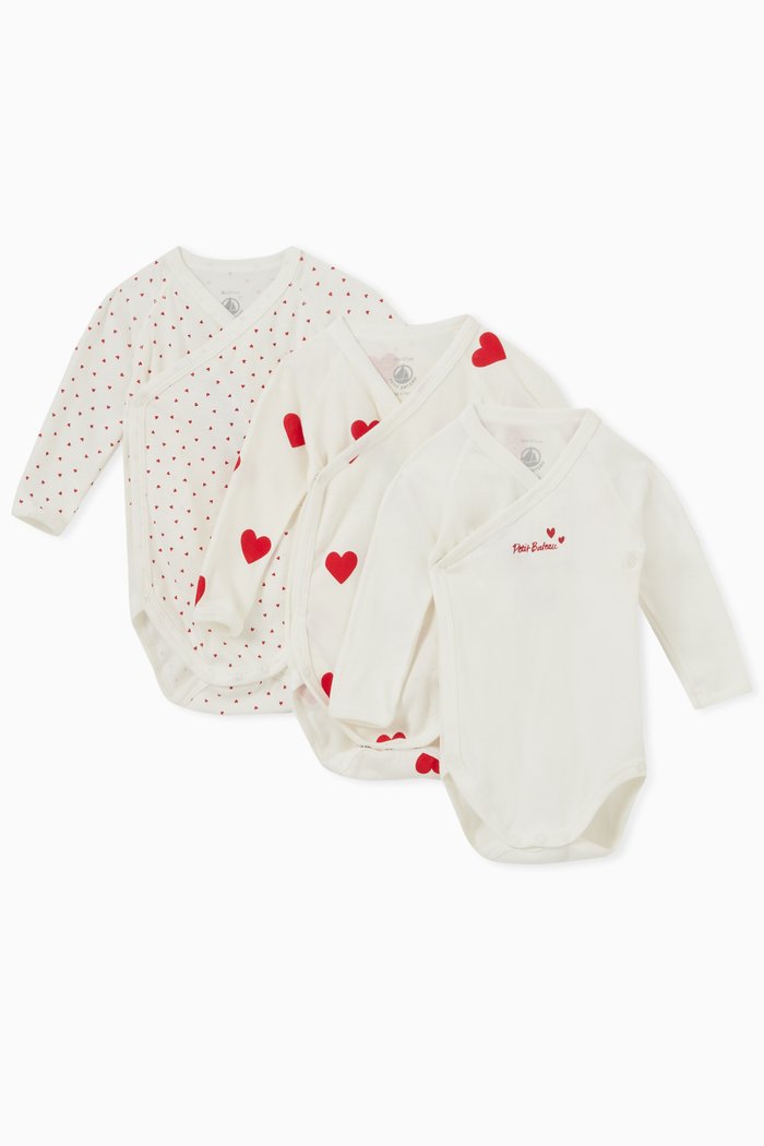 

Heart Bodysuit in Cotton, Set of 3, White