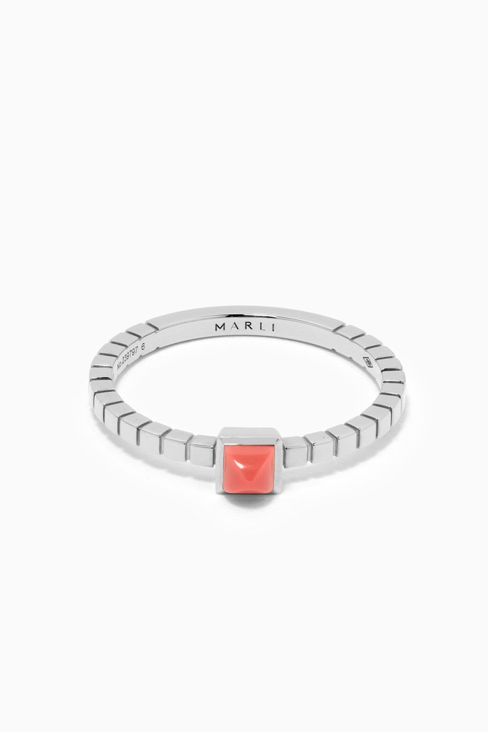 

Cleo Lotus Coral Ring in 18kt White Gold, Silver