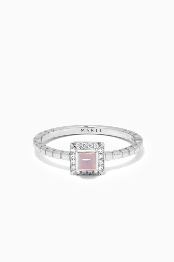

Cleo Lotus Diamond & Opal Ring in 18kt White Gold, Silver