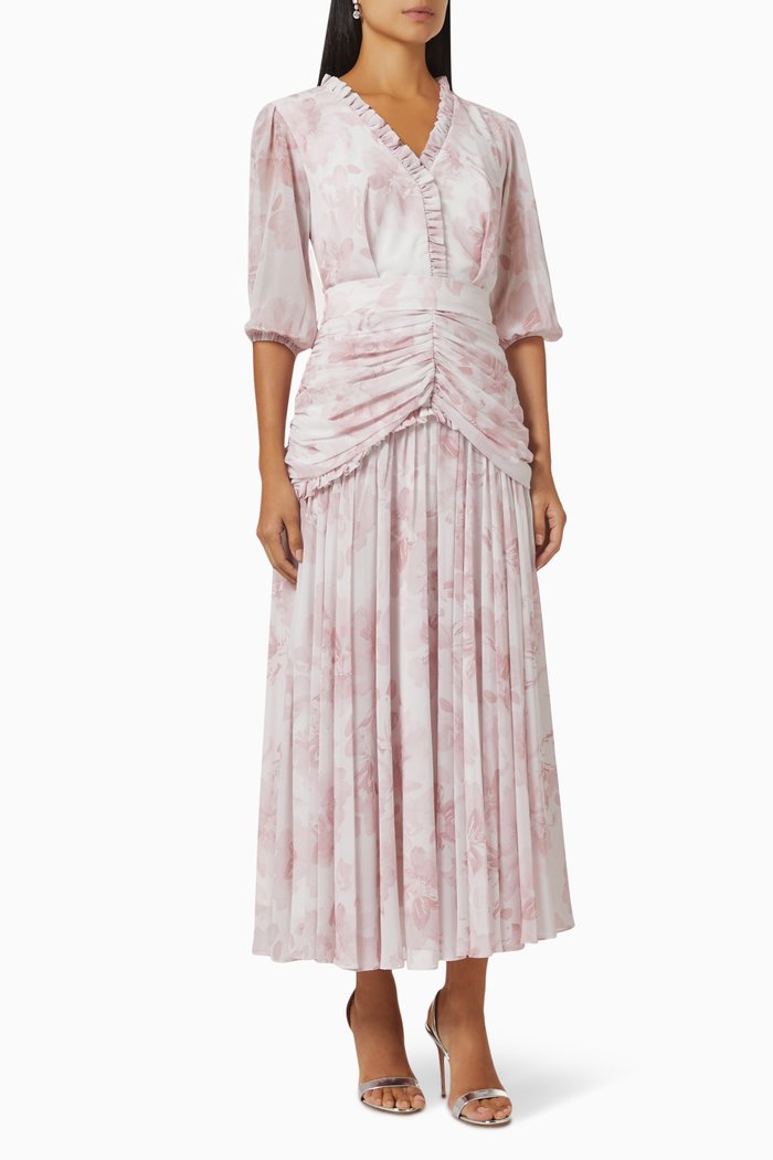 

Floral Draped Maxi Dress, Pink