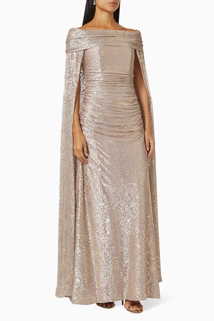 

Printed Off-shoulder Cape Dress, Pink
