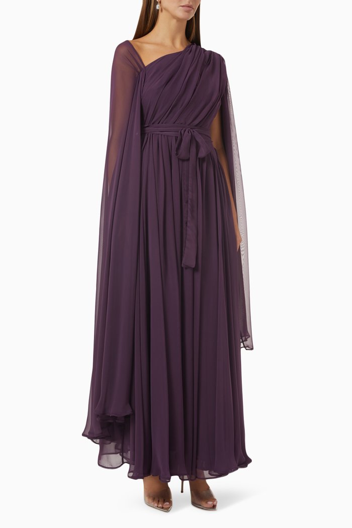 

Pleated Cape-style Maxi Dress, Purple