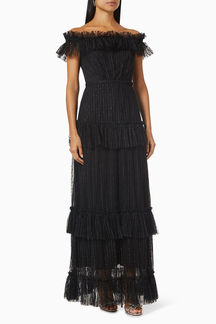 

Off-shoulder Tiered Dress, Black