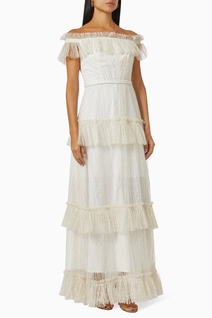 

Off-shoulder Tiered Dress, White