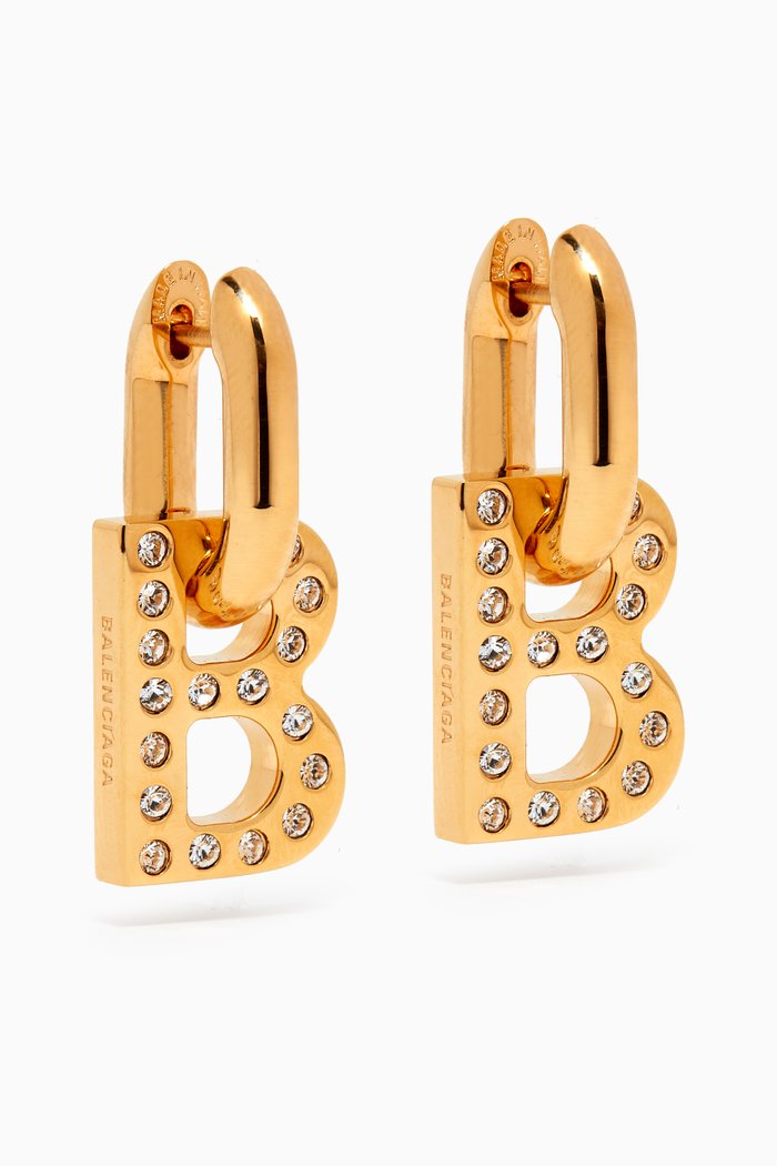 

B Chain XS Rhinestones Earrings in Brass, Gold