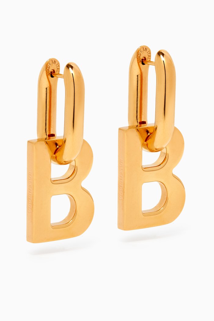 

B Chain XL Earrings in Brass, Gold