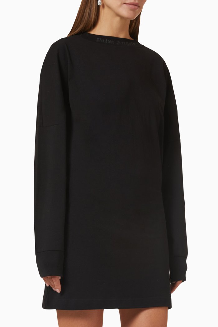 

Rhinestone Logo Mini Sweatshirt Dress in Cotton, Black