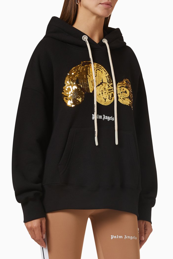 

Sequinned Bear Hoodie in Cotton, Black