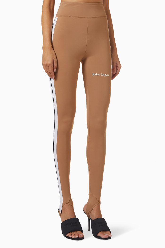 

Logo High-waist Stirrup Leggings in Stretch Nylon, Brown