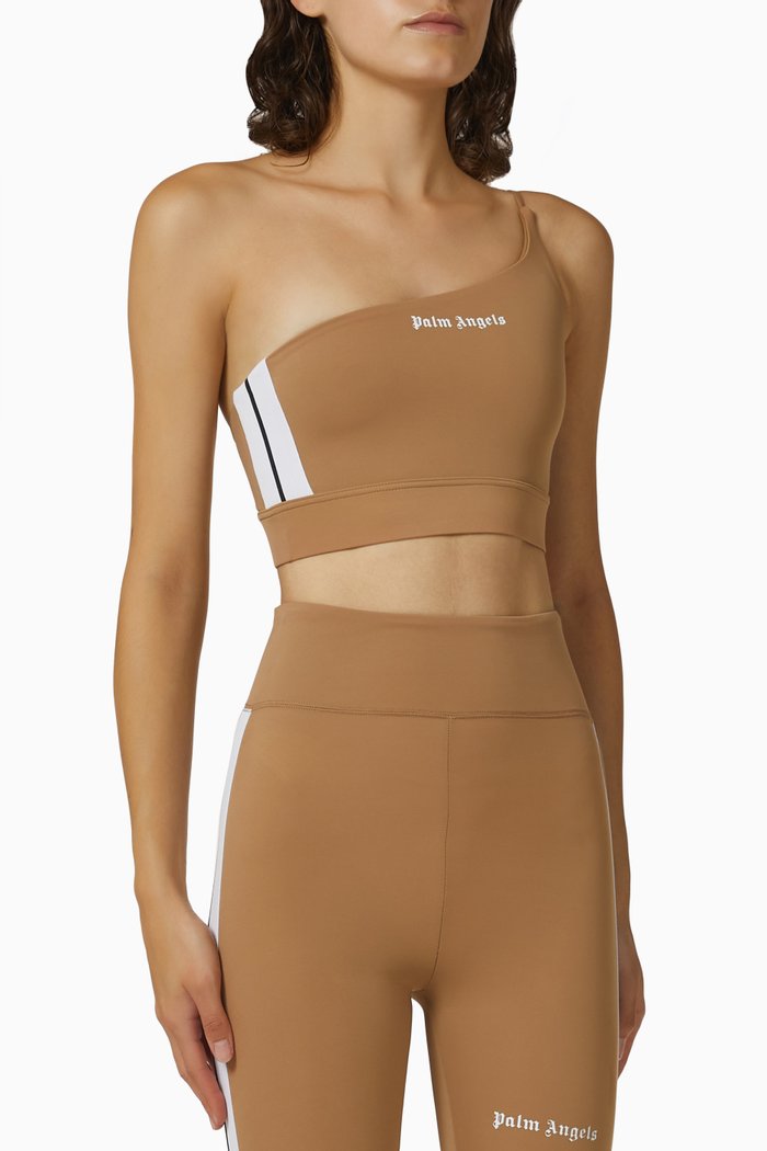 

Logo One-shoulder Top in Stretch Nylon, Brown