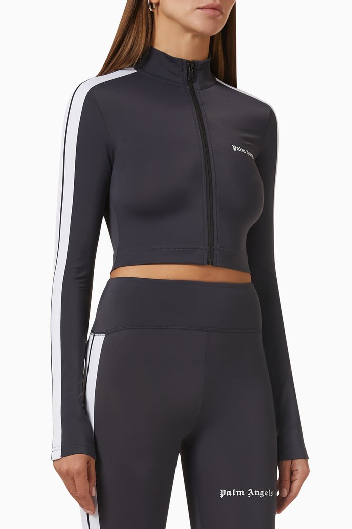 Logo Training Jacket in Stretch Nylon, Grey