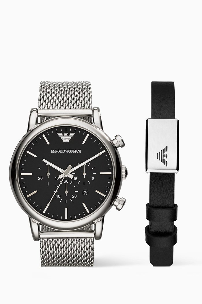 

Luigi Chronograph Watch & Bracelet Set, Silver
