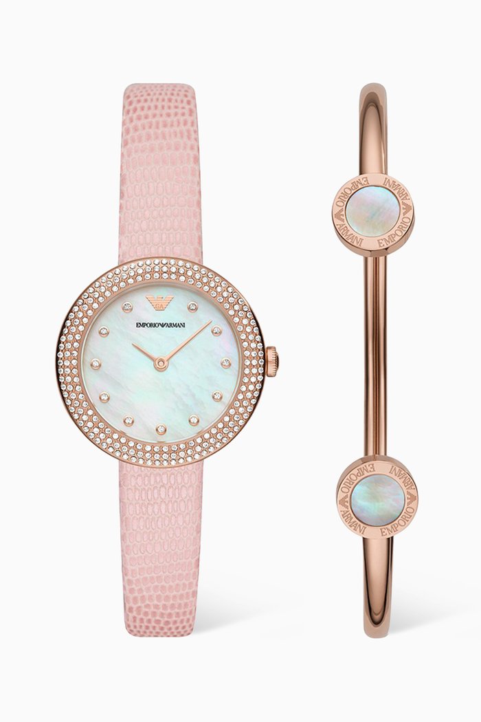

Rosa Quartz Leather Watch & Bracelet Set, 30mm, Pink