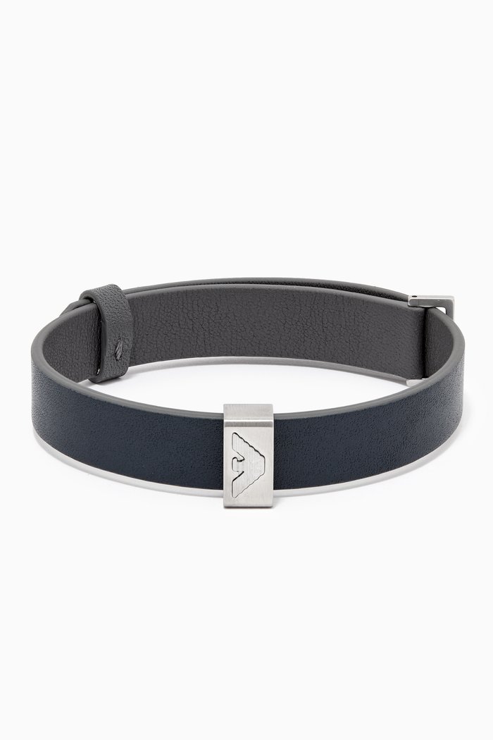 Eagle Logo Reversible Bracelet in Leather, Silver