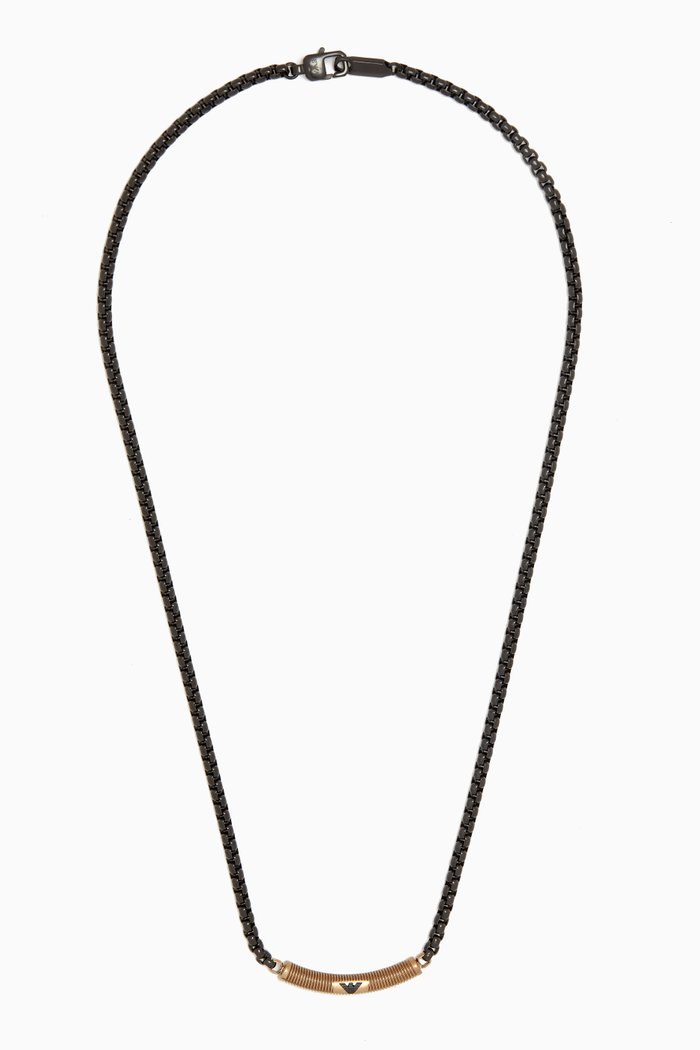 Logo Necklace in Leather & Stainless Steel, Multicolour