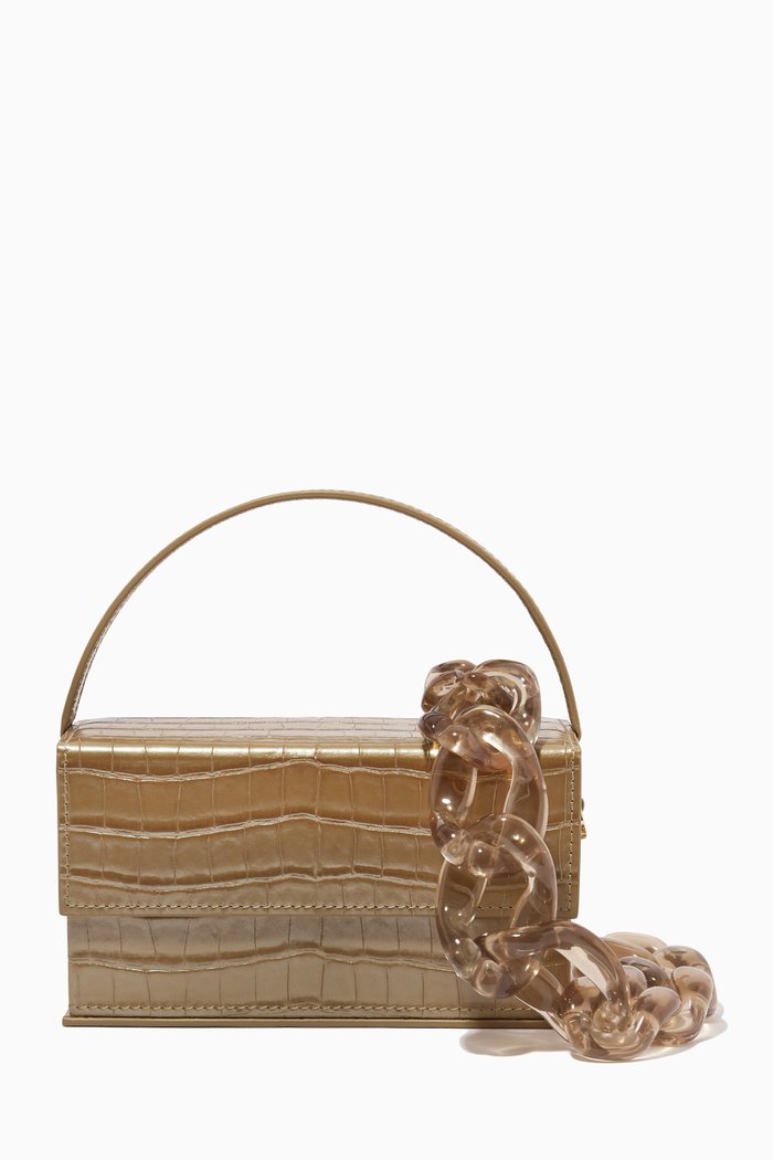 

Small Ida Top-handle Bag in Croc-embossed Leather, Brown