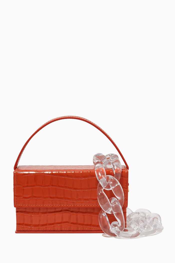 

Small Ida Top-handle Bag in Croc-embossed Leather, Orange