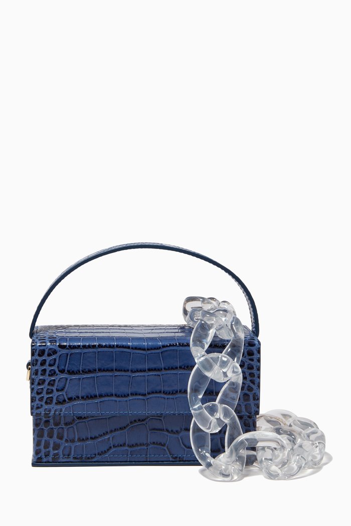 

Small Ida Top-handle Bag in Croc-embossed Leather, Blue