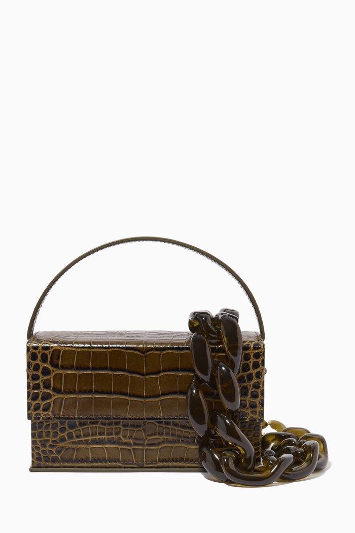 

Small Ida Top-handle Bag in Croc-embossed Leather, Green